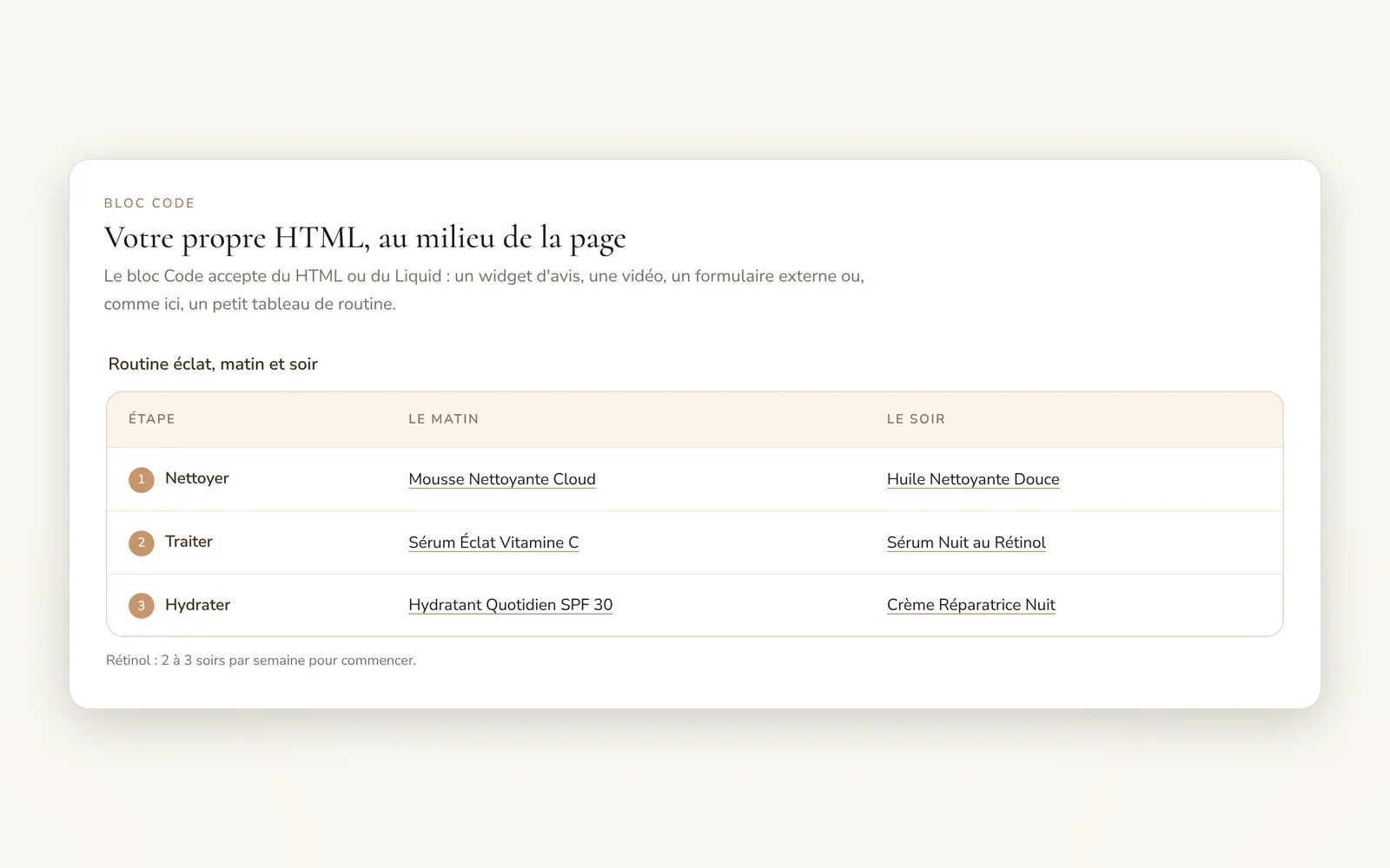 Bloc Code pour intégrer un widget