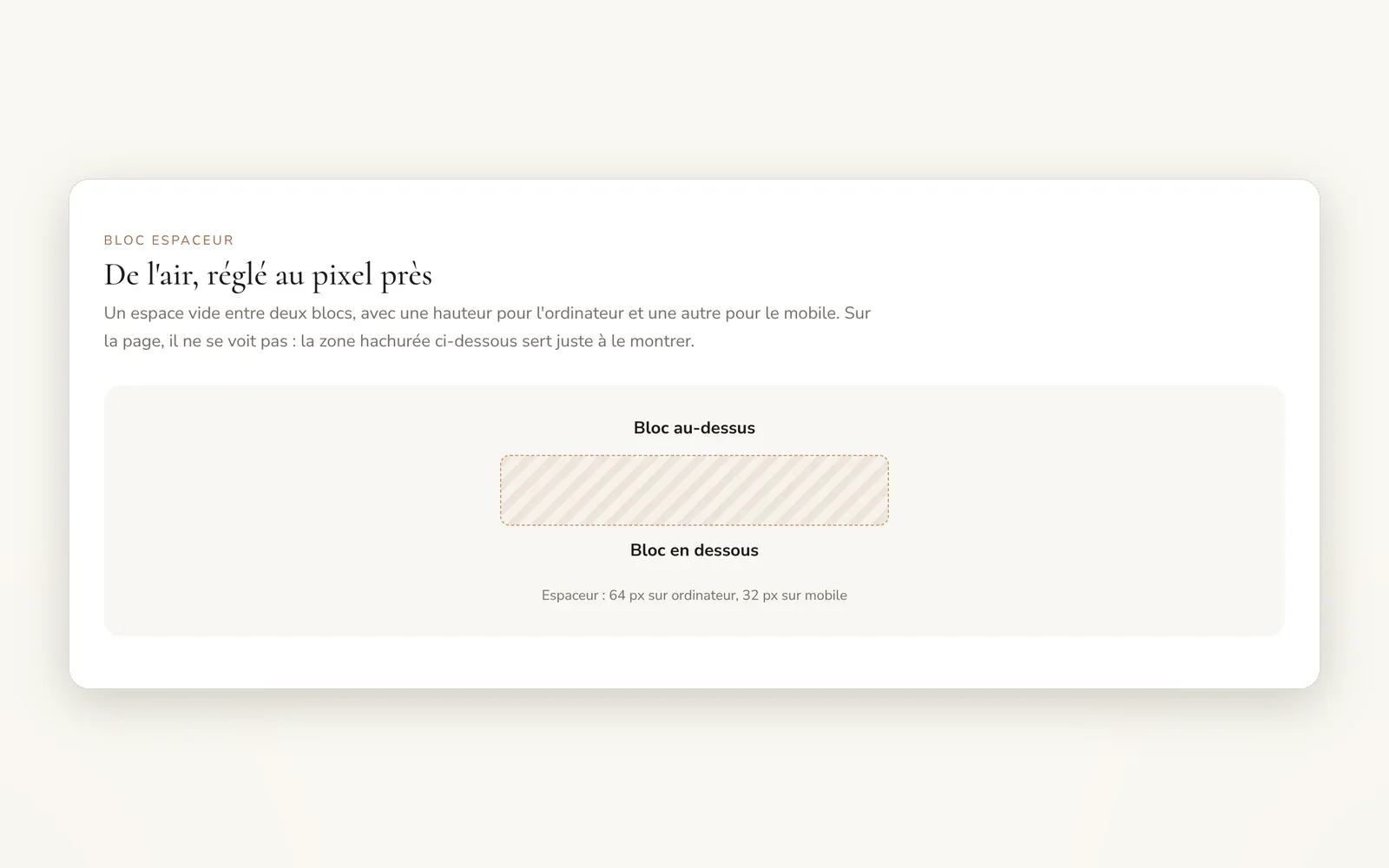 Espace vide réglable entre deux blocs