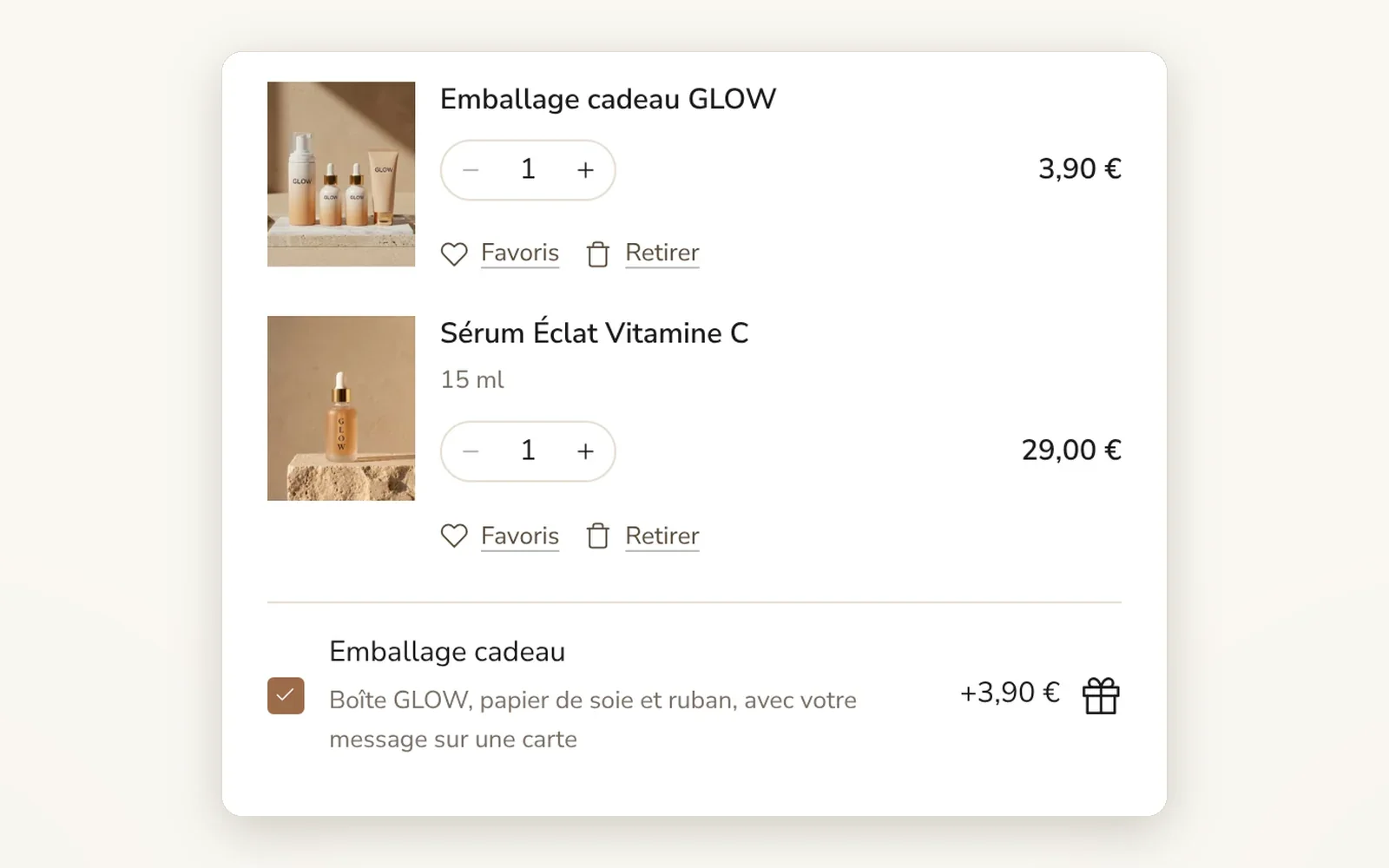 Case à cocher pour un emballage cadeau