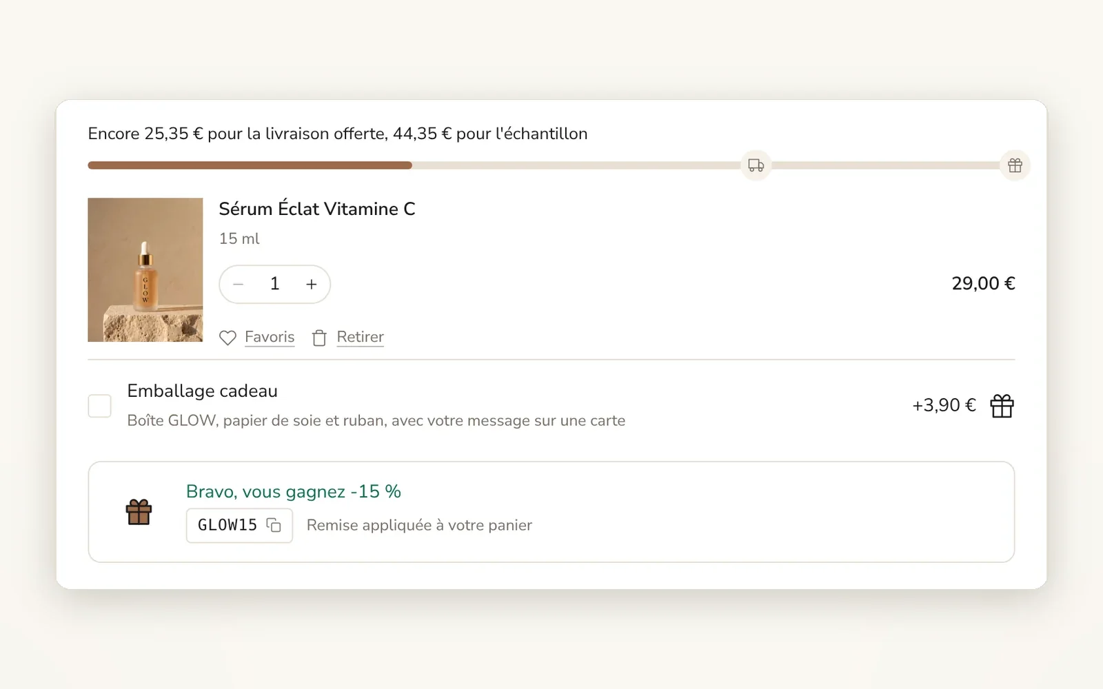 Tirage surprise d'une remise dans le panier