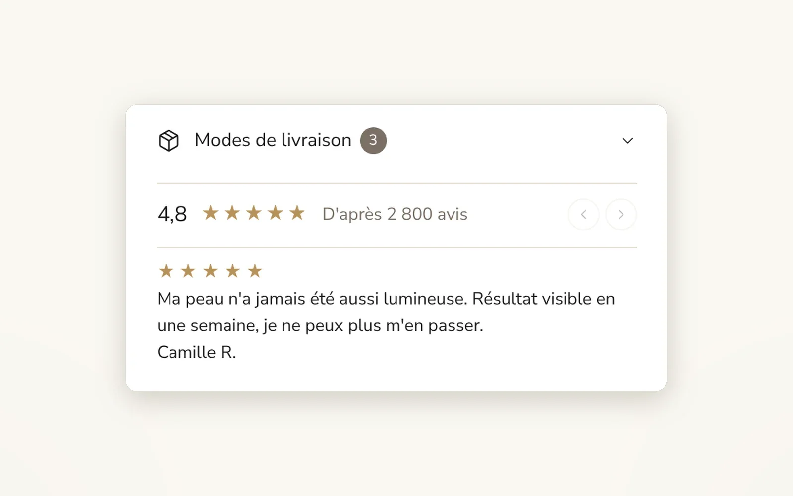 Avis clients qui défilent dans le panier