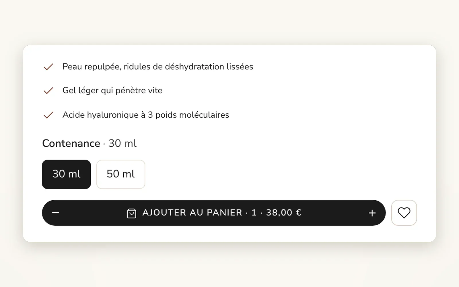 Un bouton d'achat complet sur la fiche