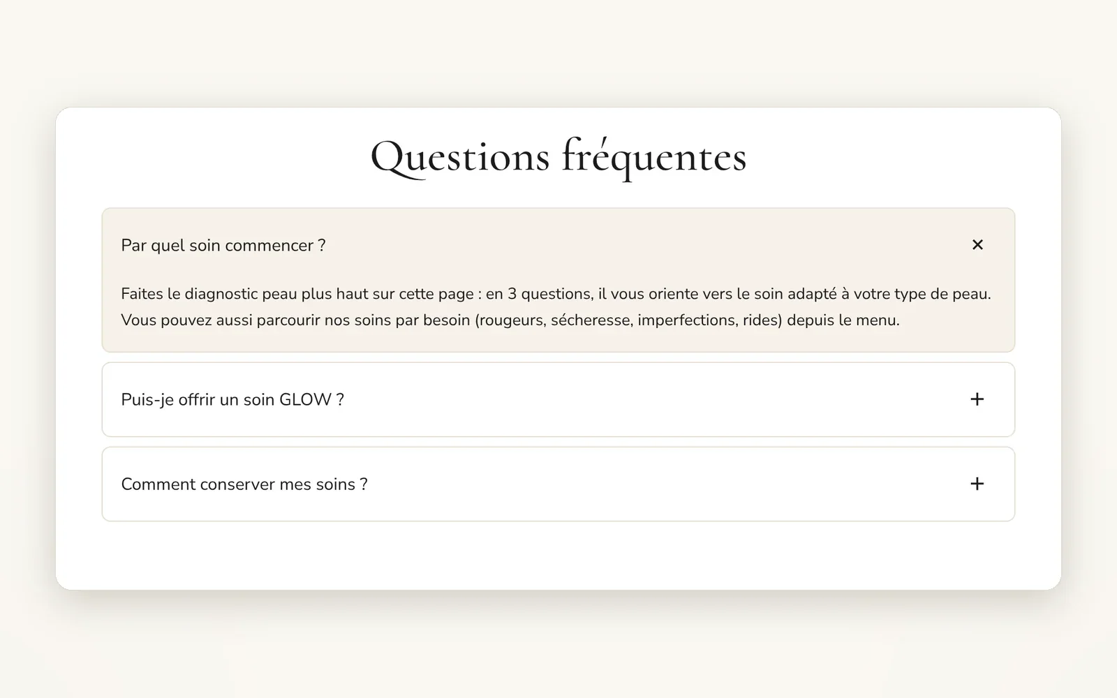 Section de questions repliables