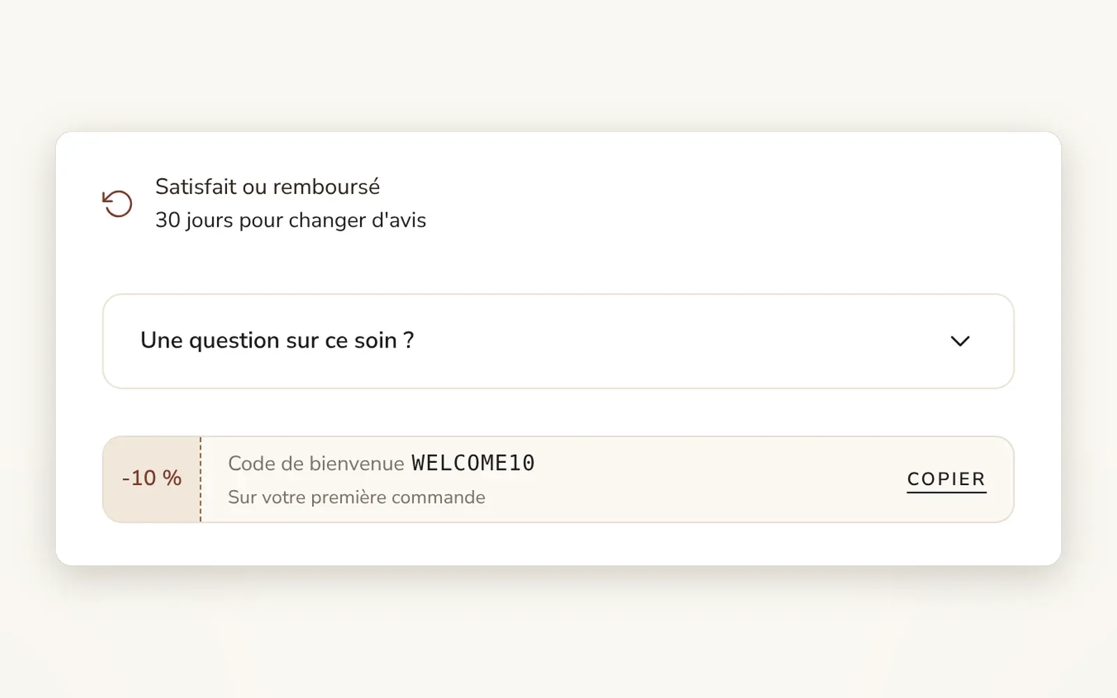 Code promo à copier sur la fiche produit