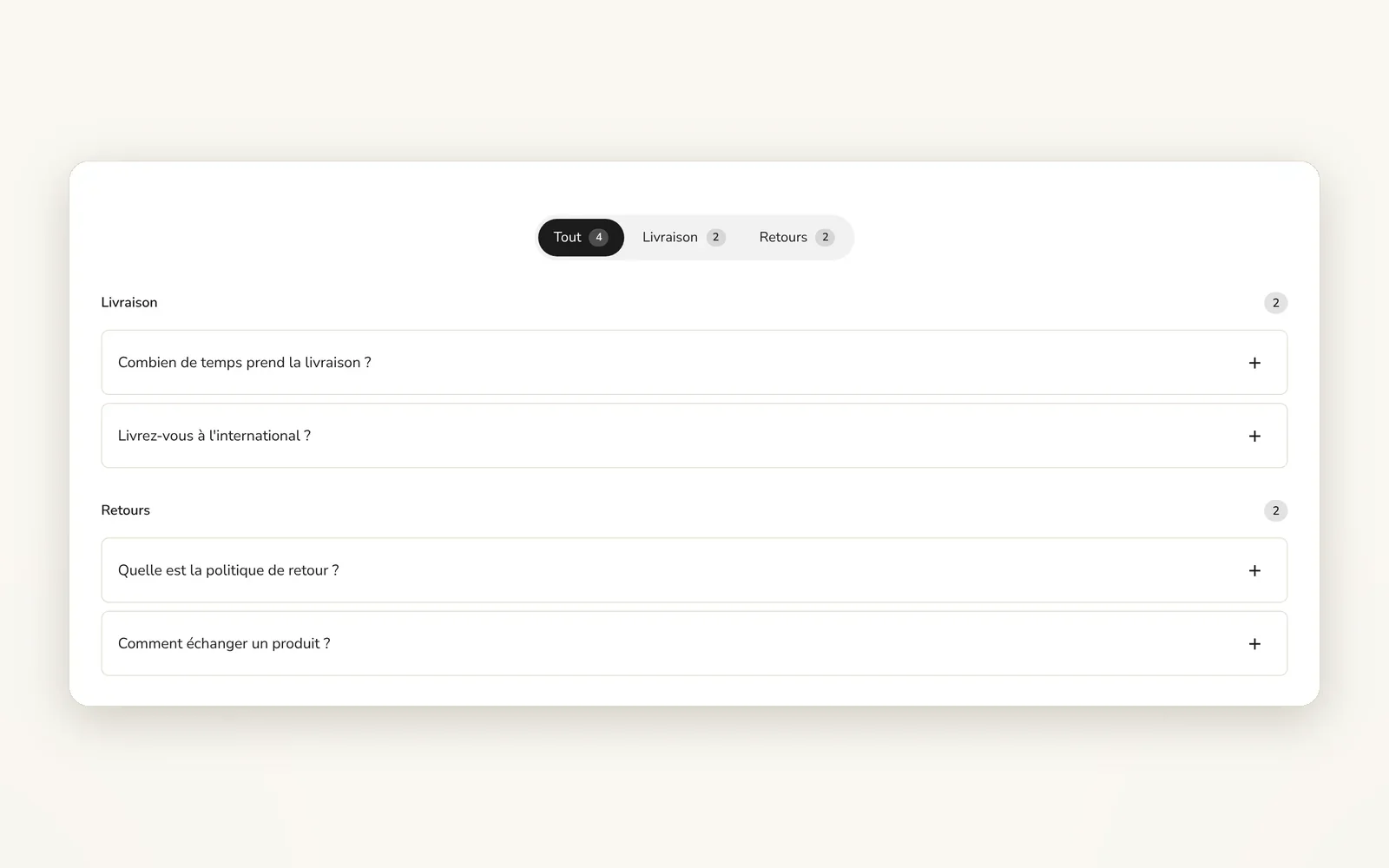 Une FAQ avec recherche et onglets