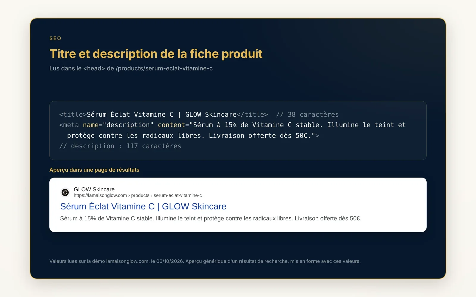 Le titre et la description vus dans Google